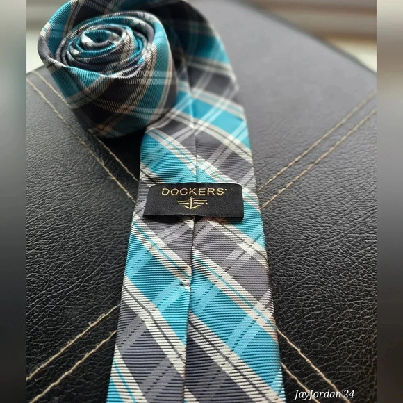Blue Plaid Dockers Mens Tie - Picture 3 of 6